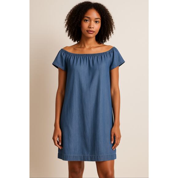 Cloth & Stone Off Shoulder Chambray Tencel Lyocell Dress Blue Size M - Picture 1 of 5